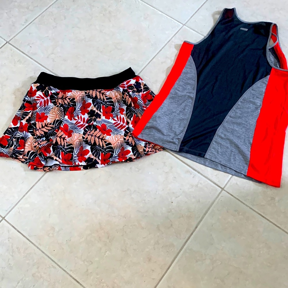 Tennis skort with black undershorts and racer back T.